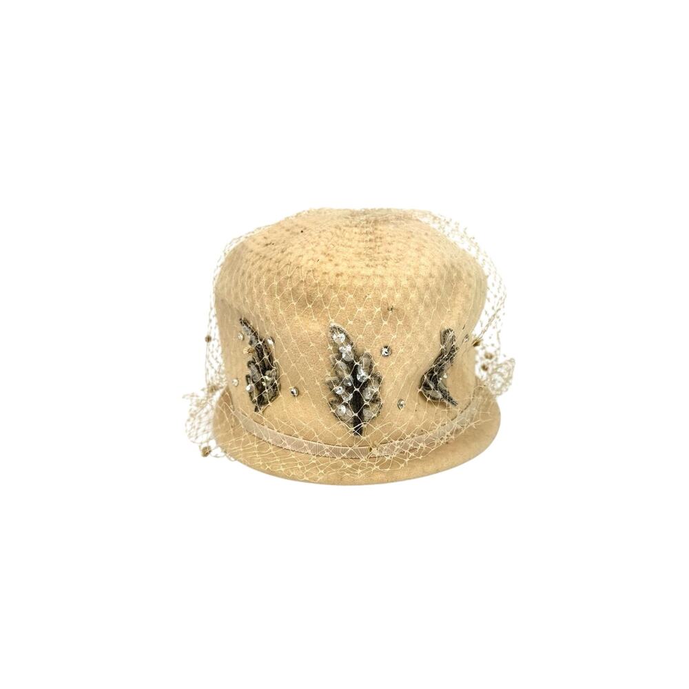 Henry Pollak Peachfelt Birdcage Netting Cream Colored Vintage Hat